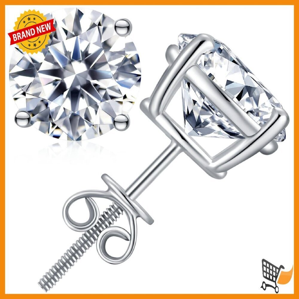 Moissanite Stud Earrings Sterling Silver Hypoallergenic Screw Back